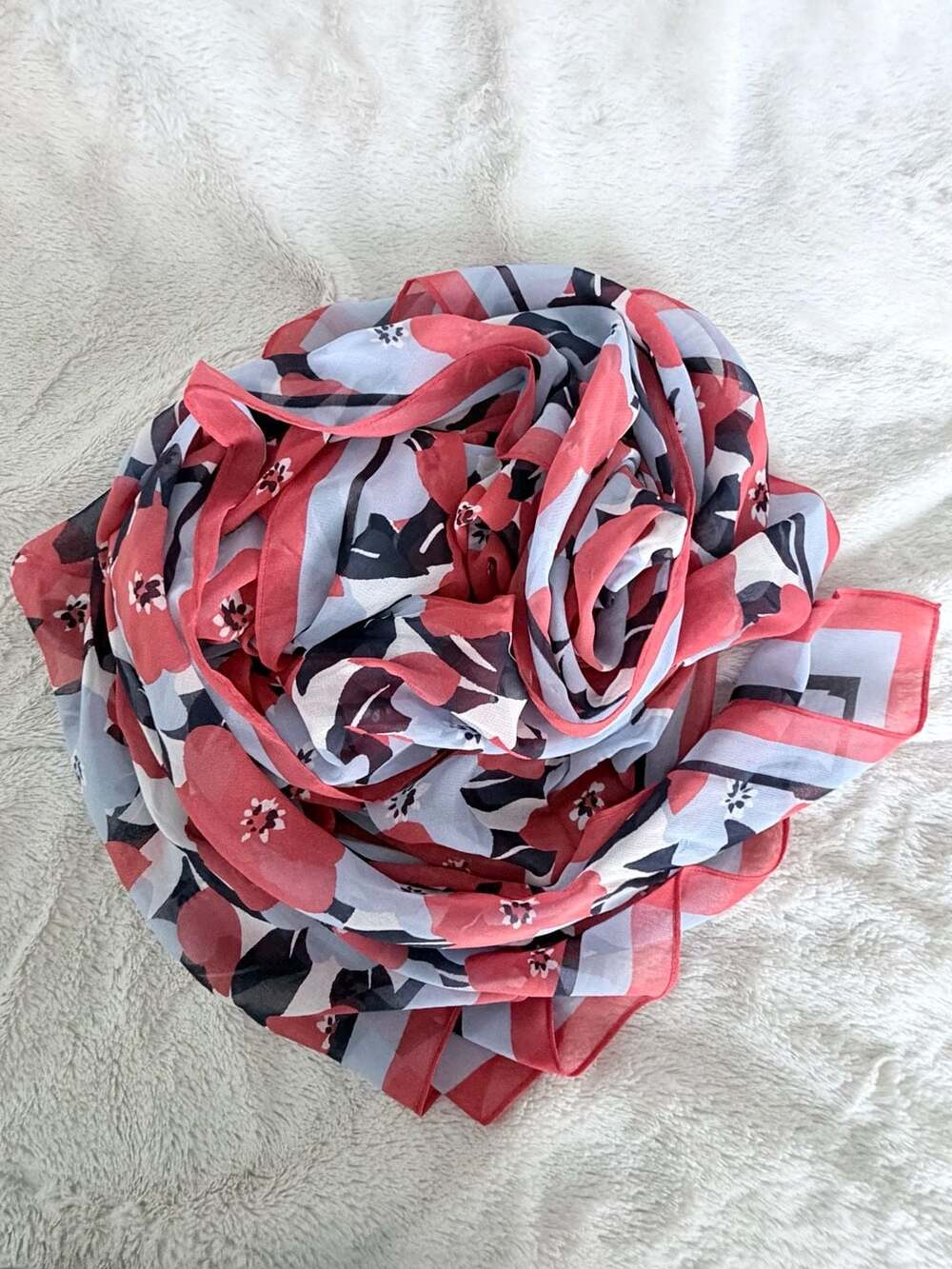 Dress Addict Poppy Floral Print Sheer Chiffon Pareo Scarf